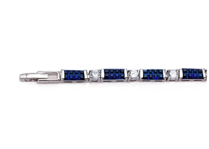 Silver Plated CZ Studded Blue Tennis Bracelet